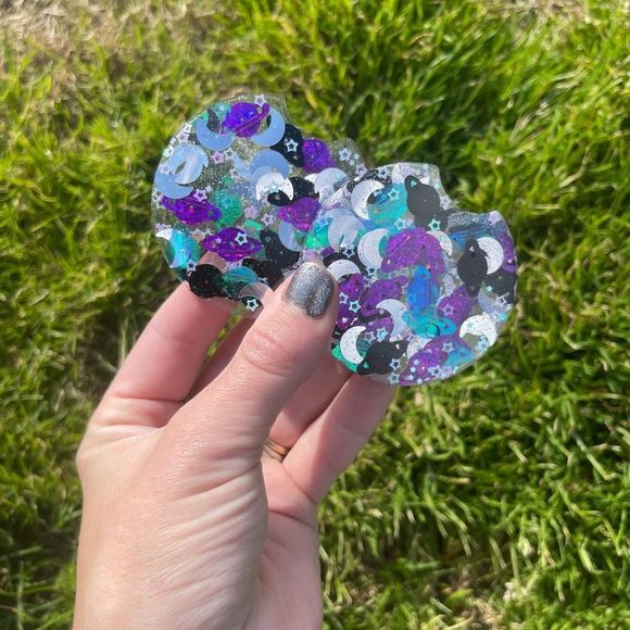 Galaxy Moon & Stars Resin Car Coaster Set - Picture 7 of 11